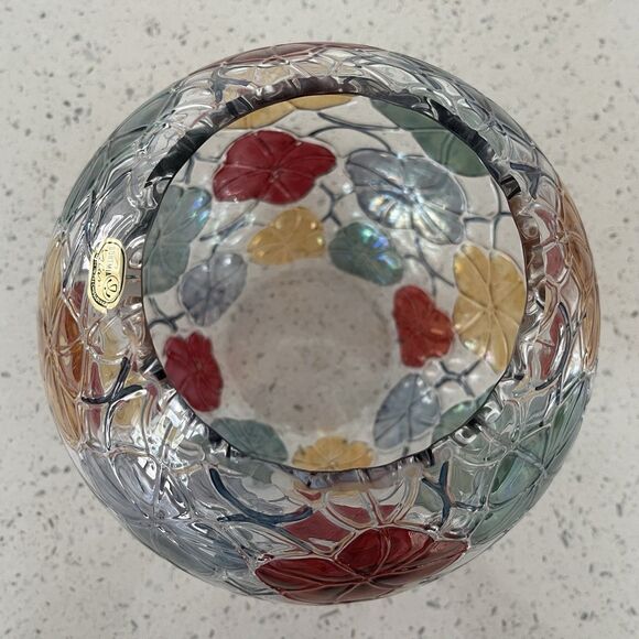 Hand Blown Clear Glass Bohemia Vase Made in Czech 6" Tall Hand Painted Flowers - Picture 7 of 8